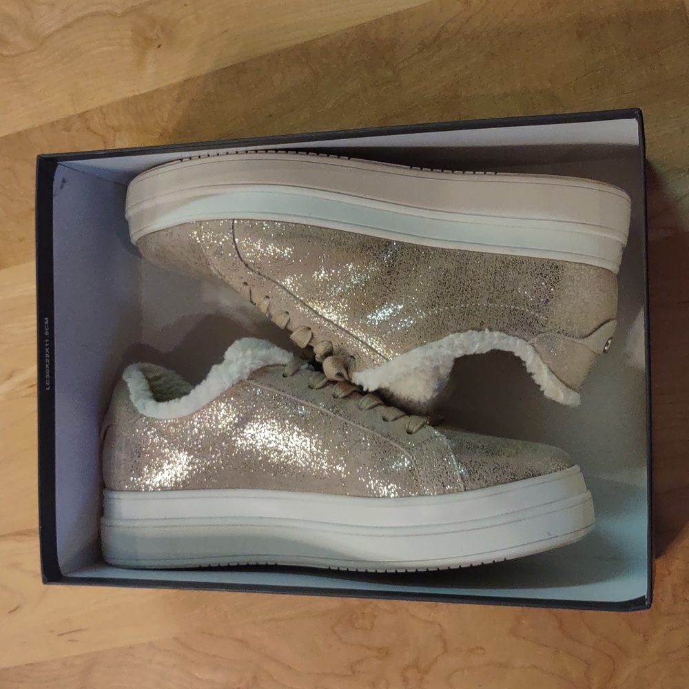 J/Slides Ninka Gold Brush Suede Waterproof Sneaker With Faux Shearling Lining